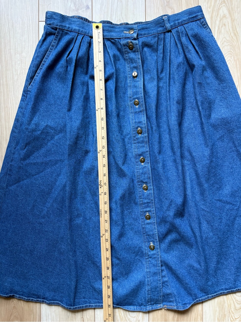 Vintage Button-Front Denim Midi Skirt Western Cottagecore Boho Butter Classic - Picture 3 of 6